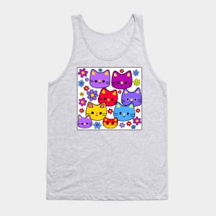 Colorful Cats and Flowers Tank Top